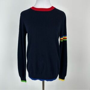 Madeline Thompson Navy Rainbow Stripe Cashmere Sweater Size Large